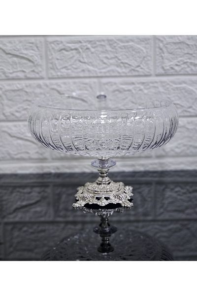 atabey home collection وعاء سلطة لينيا مربع الشكل من كريستال اللوتس مقاس 24 سم باللون الفضي