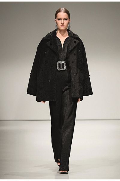 Escada Shiny Looking Sleeveless V-Neck Black Wool Jumpsuit