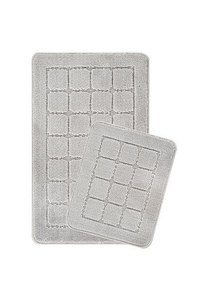 KONFOR Non-Slip Bathroom Mat Set – Durable, Soft-Textured, Water Absorbent, Washable Checkered Patt
