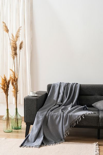 Bursalı Home Collection Husa de canapea de lux din bumbac Satinshield Culoare Indigo Model Fagure 175x225 |   Husă multifuncțională