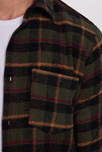 Tudors Erkek Slim Fit Dar Kesim Uzun Kollu Pamuklu Kareli Tek Cepli Kışlık Oduncu Gömlek