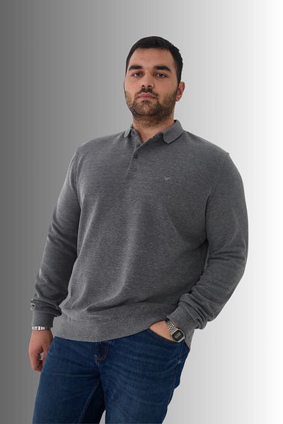 Maccali Men's Large Size Winter Oversized Smoked Polo Neck T-Shirt