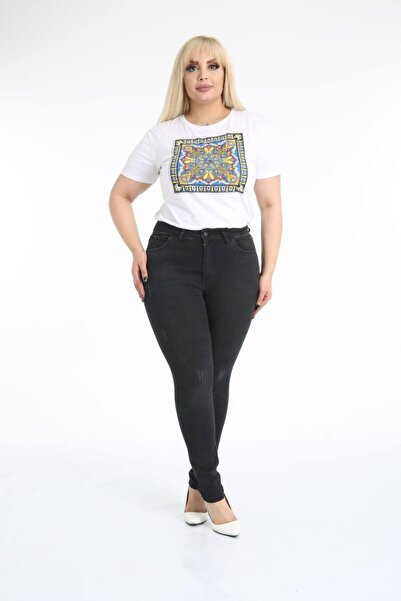 ASSO بنطلون نسائي بقصة ضيقة مقاس كبير وخصر عالي وساق ضيقة قابلة للتمدد