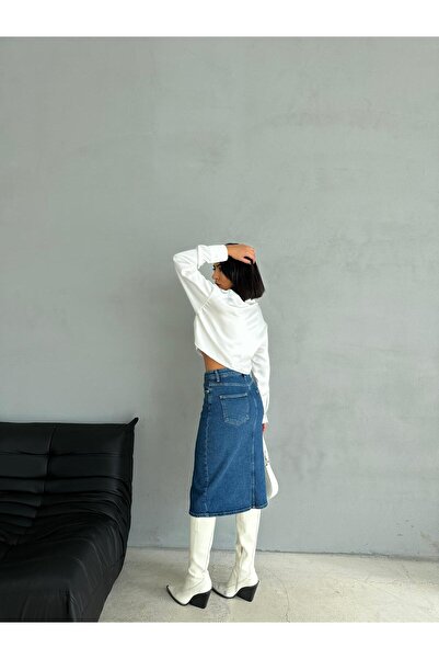 Zeo Basic Hasított Midi Jean szoknya