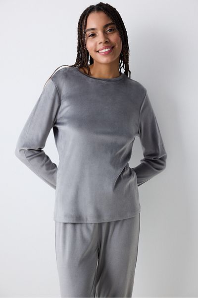 Penti Greek Fuzzy Solid Dunkelgrau Sweatshirt Pyjama Top