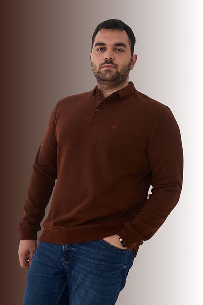 Maccali Plus Size Oversized Polo Neck Tile Color T-Shirt