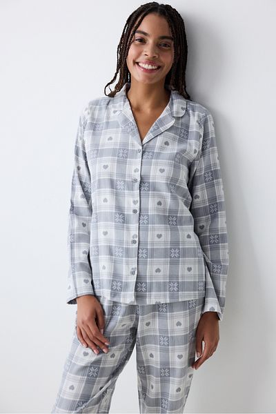 Penti Grau kariertes dunkelgraues Hemd-Hosen-Pyjama-Set