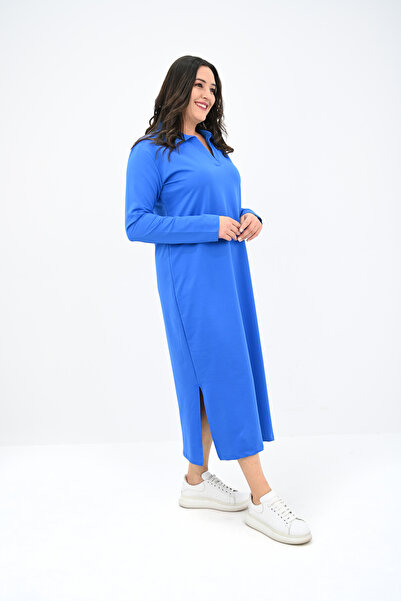 Koza Butik Women's Plus Size Long Sleeve Collar Detail Dress 5283-25