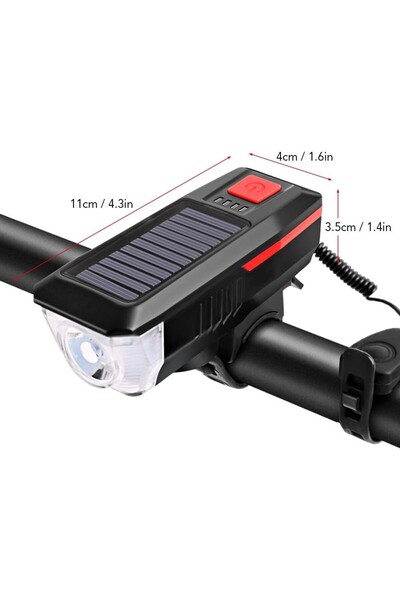 Bicycle Solar Horn Light 3 Modes 120 Decibels 350 Lumen Bicycle Light Bicycle Horn 2in1