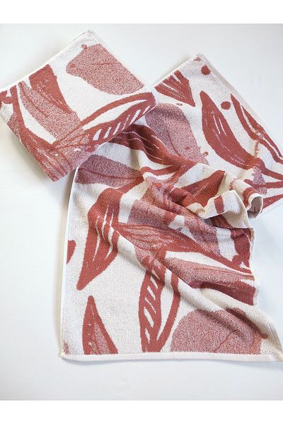 Sevim Prosop de mână cu model de culoare cărămidă - Absorbție mare de apă și moale - 45X90cm- 100% bumbac - Vopsit în fire