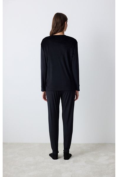 Penti Black Fuzzy Solid Black Pantaloni Pantaloni de pijama