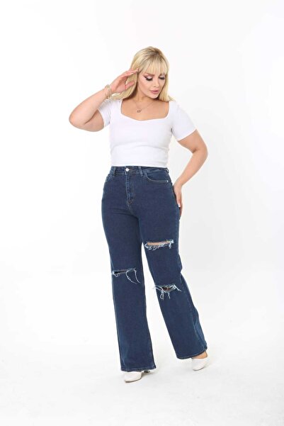 ASSO Loose Jeans Plus Size High Waist Loose Leg Laser Stretchy Pants