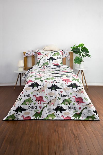 FAVORA Set cuvertură de pilota unică Dino verde 100% bumbac