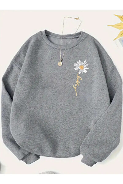 FRESSO Hanorac unisex supradimensionat cu decolteu rotund cu imprimeu floral