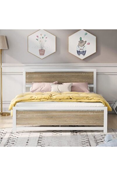 HFT HOME Metal Karyola, Çınar XL Beyaz Metal Karyola Renk seçenekli, Çift Kiş...