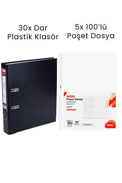 Tigra 30 Adet Dar Klasör 5 Adet Noki XL 100'lü Poşet Dosya Ofis Seti