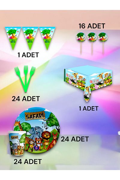 VibeHome Safari Themed Premium Set for 24 - Birthday Party and Fun Events