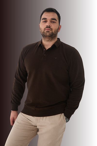 Maccali Men's Winter Oversized Basic Plain Dark Brown Polo Neck T-Shirt