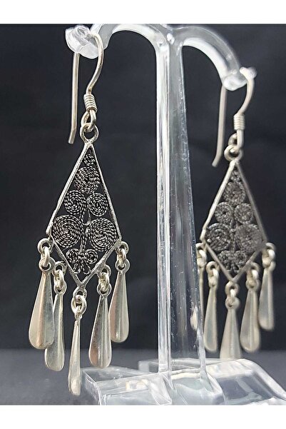 sarıyer silver Telkari Modeli Saçak İşlemeli 925 Ayar Gümüş Sallantılı Küpe