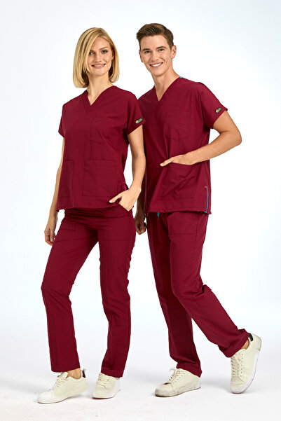 ÇİZGİ MEDİKAL Bordo Doktor Hemşire Forması Scrubs Terikoton Takım (ince Kumaş...