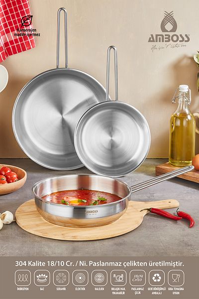 Amboss Lusigram 3-Piece Stainless Steel Induction Base Capless Skillet Set
