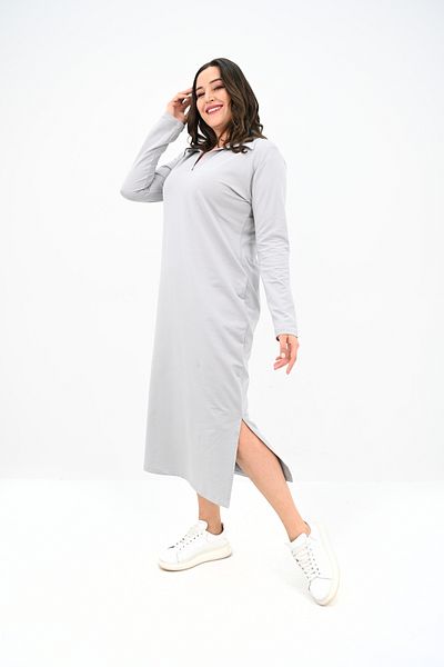 Koza Butik Women's Plus Size Long Sleeve Collar Detail Dress 5283-25