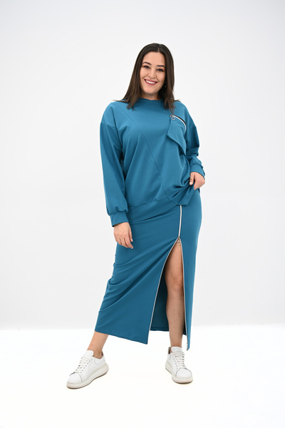 Koza Butik Women's Plus Size Zipper Detailed Skirt Set 8159-25