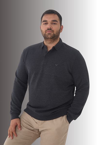 Maccali Men's Plus Size Winter Oversized Anthracite Polo Neck T-Shirt