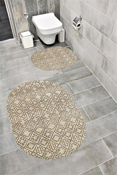 Bordo Halı مجموعة سجادة حمام مزخرفة ماصة للماء وناعمة وغير قابلة للانزلاق ومم...