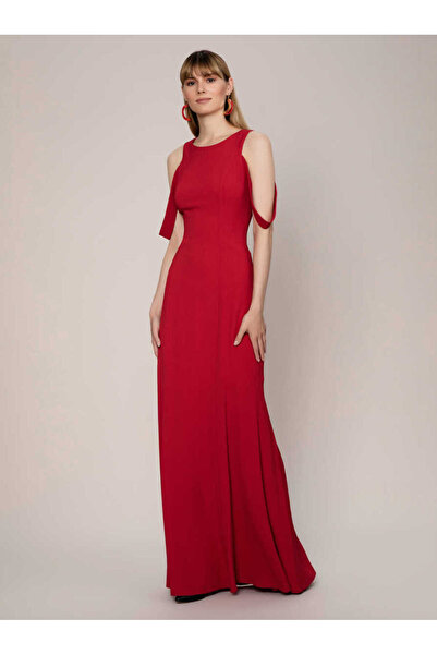 Roman Kol Detaylı Uzun  Gece Elbisesi Kırmızı K1911316_006