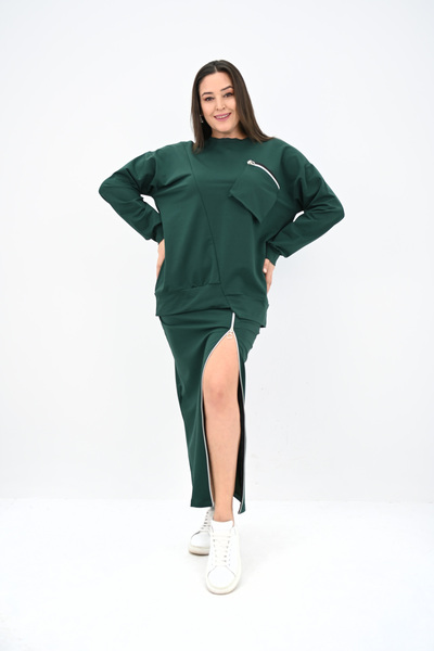 Koza Butik Women's Plus Size Zipper Detailed Skirt Set 8159-25