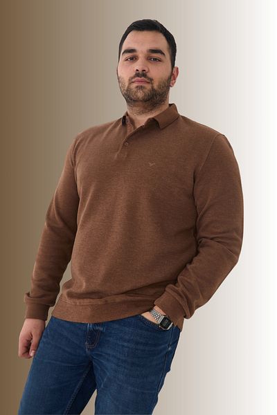 Maccali Men's Winter Oversized Basic Plain Brown Polo Neck T-Shirt