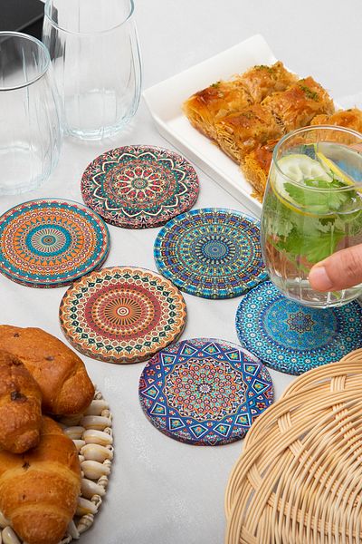 SENSY 6-Piece Metal Ephesus Coasters - Decorative Top