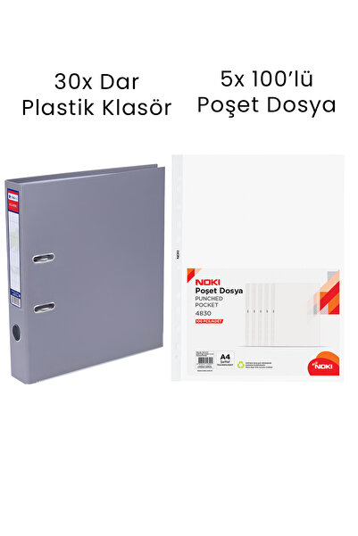 Tigra 30 Adet Dar Klasör 5 Adet Noki XL 100'lü Poşet Dosya Ofis Seti