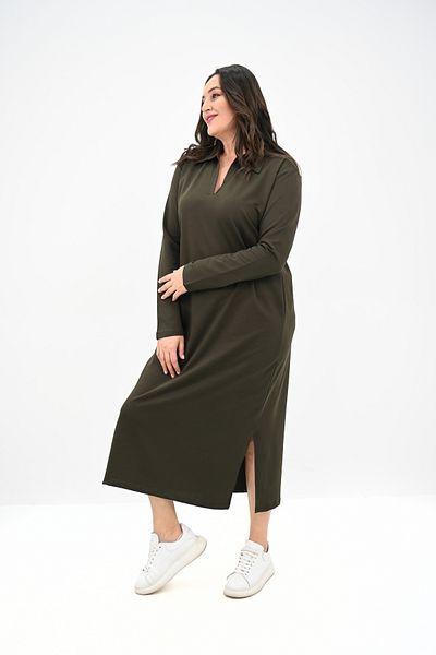 Koza Butik Women's Plus Size Long Sleeve Collar Detail Dress 5283-25