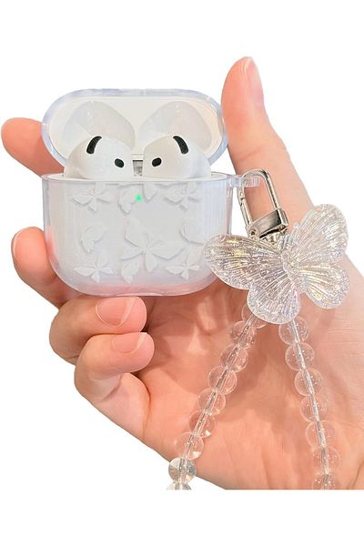 kılıfbenim AirPods 4Th Generation Compatible Glitter Protective Cover Butterfly Cute Hard Silicone Protection Case
