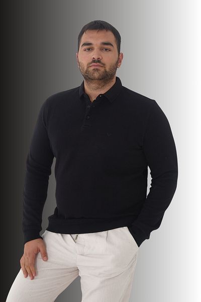 Maccali Men's Plus Size Winter Oversized Black Polo Neck T-Shirt