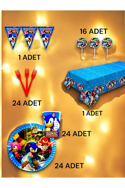 VibeHome Sonic Themed Premium Set for 24 - Birthday Party and Fun Events