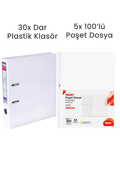 Tigra 30 Adet Dar Klasör 5 Adet Noki 100'lü Poşet Dosya Ofis Seti