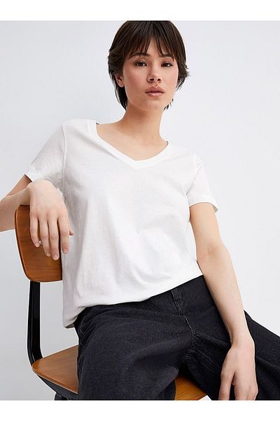 Superlife Tricou obișnuit pentru femei Süperlife cu decolteu în V Spr24tsk45-2