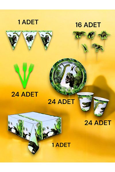 VibeHome Jurassic Themed Premium Set for 24 - Birthday Party and Fun Events