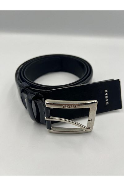 Sarar Patent Leather Men's Belt - Navy Blue, Genuine Leather