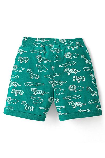 Babyhug Cotton Looper Knit Mid Thigh Length Shorts Animals Print - Green