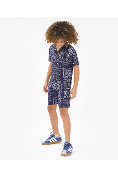 Primo Gino 100% Viscose Woven Pull on Kolka Printed Shorts -Navy Blue