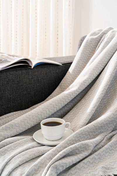 Bursalı Home Collection Cotton Luxury Sofa Cover Light Grey Color Sergeant Pattern 175X225 |   Multi-Purpose Cover |   Double Sided