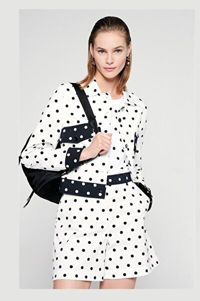 Escada Sport Puantiye Desenli Cep Detaylı Kısa Boy Beyaz Pamuklu Ceket