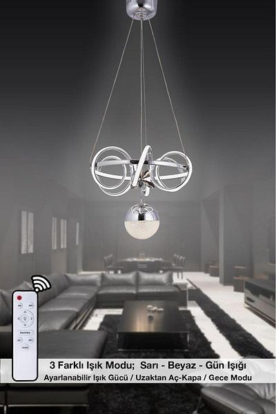 HİRALUCE Truva 3 Color Chrome (Yellow White and Daylight) Luxury Led Crystal Stone Chandelier with Remote Control and Dimmer