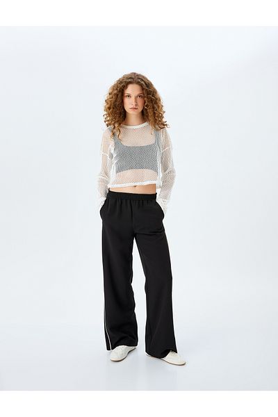 Koton Long Sleeve Crew Neck Crop Mesh T-Shirt