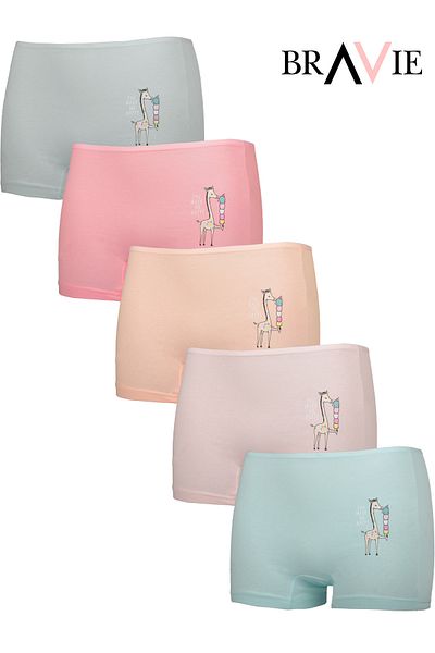 Bravie Giraffe Illustrated Colorful Girl's Boxer Briefs Brv1-Zbx