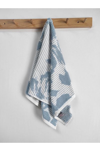 Sevim High Waterproof 100% Cotton Patterned Striped Hand/Face Towel - Ecru/Blue, 45X85Cm